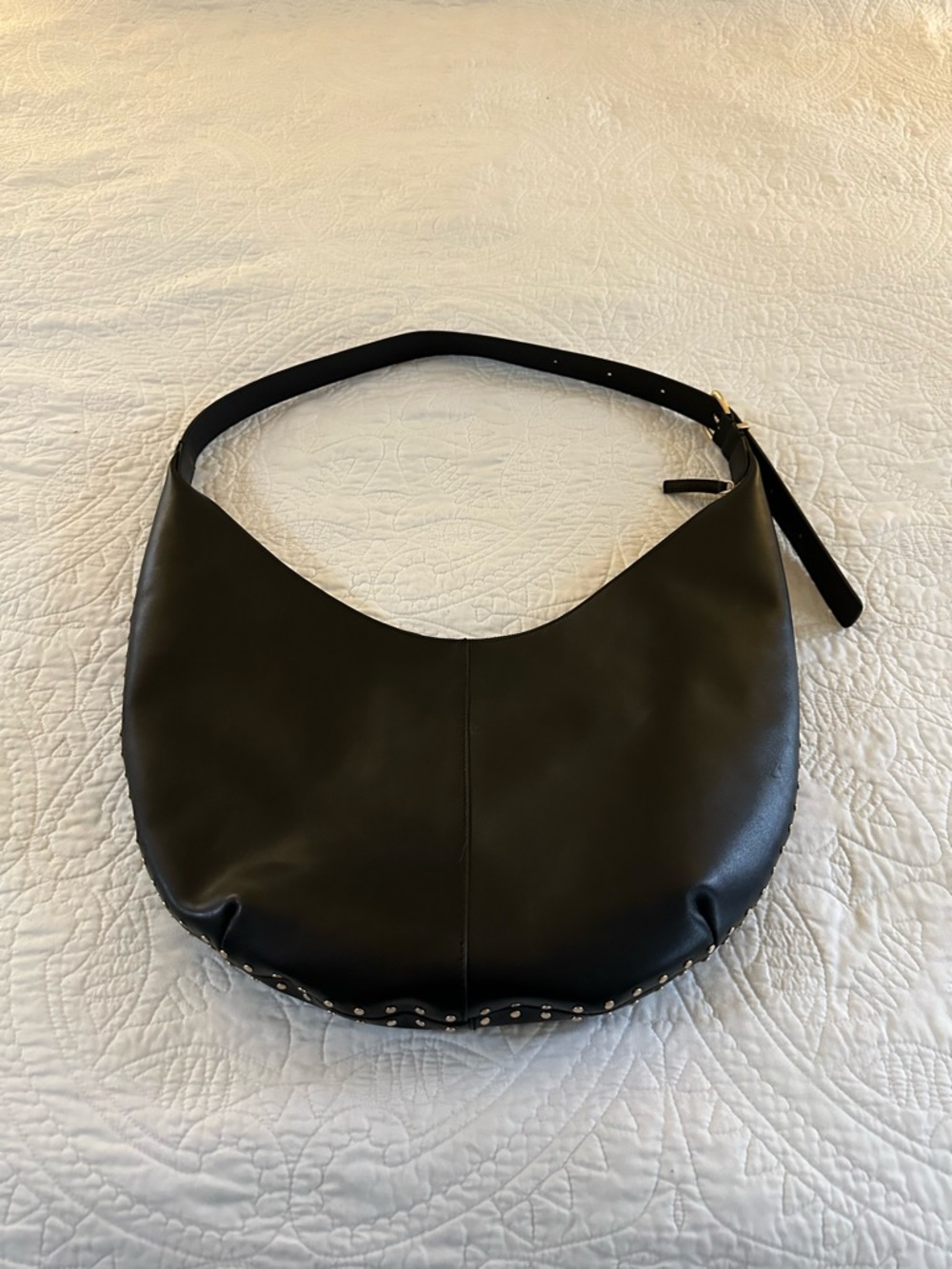 Madewell Essential Curve Black Leather Hobo with Stud Detail